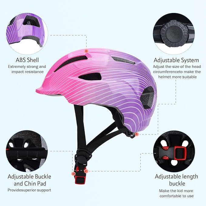 Adjustable Toddler Helmet, Kids Bike Helmets for Boys Girls 3-5/4-6/5-8 Years, Protective Gear Set for Bicycling/Skateboarding/Rollerblading/Scootering