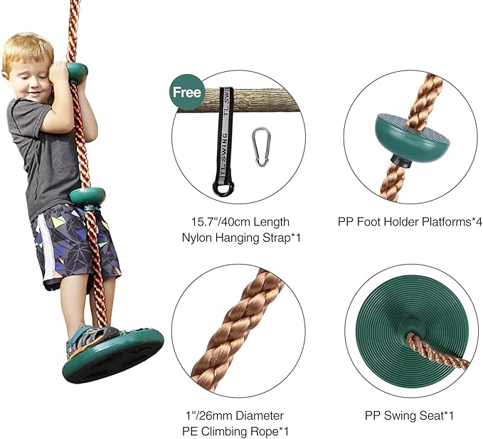 RedSwing Kids Belt Swing Seat and Plastic Climbing Rope Swing for Outside Playground, Safe Playground Swing Set Replacement for Children's Indoor and Outdoor Play, 330 Pounds Capacity - Green