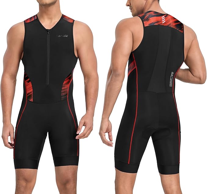 Santic Men's Triathlon Suit Sleeveless Skinsuit Padded Quick-Dry Swim Bike Run with Pockets