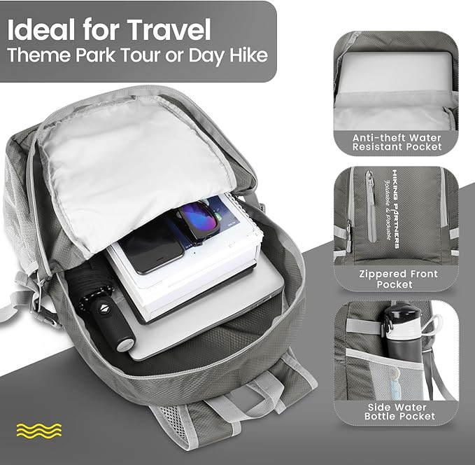 ZOMAKE Lightweight Packable Backpack - 35L Light Foldable Hiking Backpacks Water Resistant Collapsible Daypack for Travel(Dimgray)