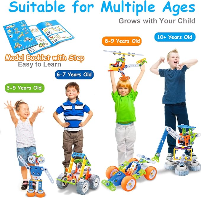 10 in 1 STEM Toys for 4 5 6 7 8+ Year Old Boy Girl Birthday Gifts Building Toys for Kids Ages 4-8 5-7 6-8 Educational Learning Stem Activities for Boys 3-5 4-6 8-10 Creative Games Christmas Idea Gift