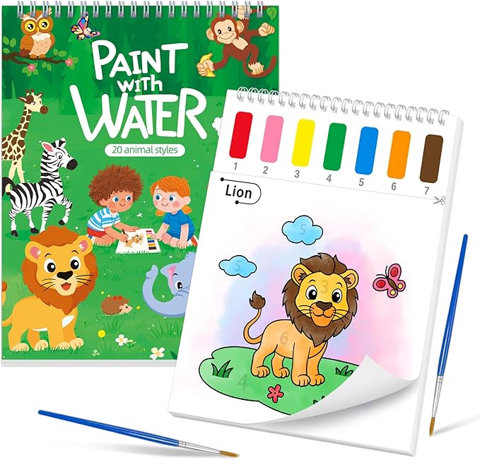 Paint with Water Coloring Books for Toddlers,Animal Theme Mess Free Watercolor Painting Papers for Kids Water Color Paint Kit Art Craft Gift for Ages 1-3, 4-8