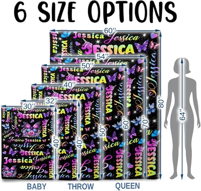 Custom Girl Blanket with Name Personalized Butterfly Blanket Customized Soft Throw Blanket for Newborn Toddler Teens Baby Shower Birthday