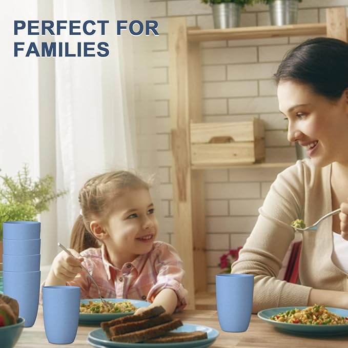 Wheat Straw Cups 6 PCS Good Alternative to Plastic Reusable Cups 20 oz Unbreakable Drinking Cup Reusable Dishwasher Safe Water Plastic Glasses Sky Blue