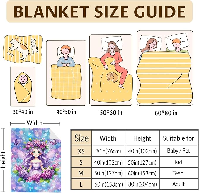 Kids Blanket for Girls Fairy Blankets Fairy Theme Gift, Cute Cozy Soft 60 x 50 Inches Flannel Throws for Bed Travel Sofa Living Room Decor