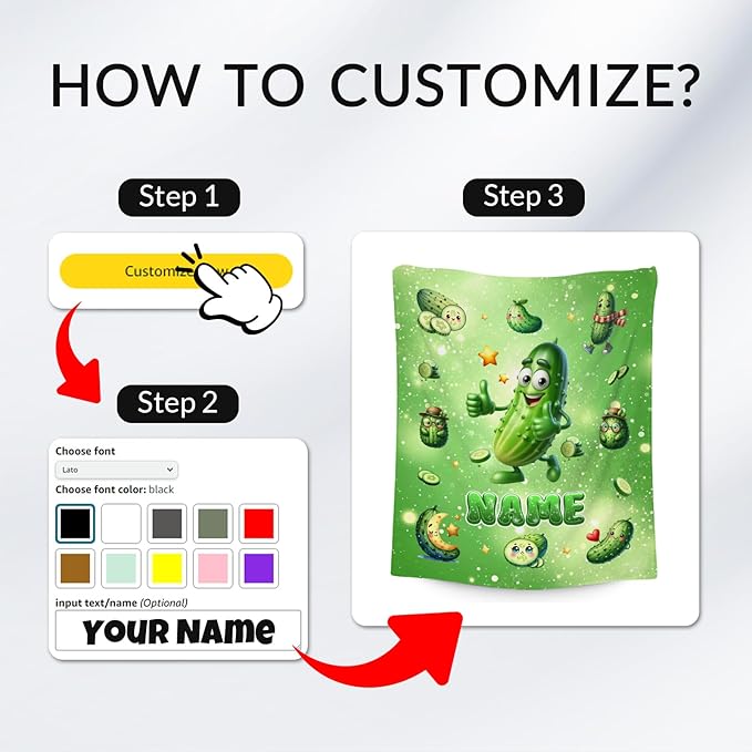 Pickle Blanket - Personalized Boys Girls Blankets Gifts for Pickle Lovers - Soft Flannel Kids Throw with Name for Couch, Bed, Room Decor, 4 Size