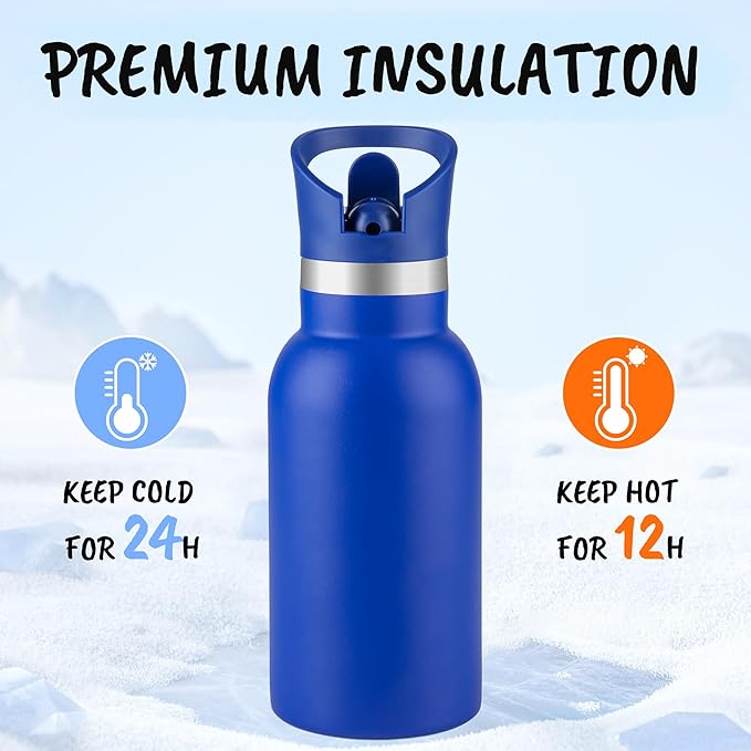12oz Kids Water Bottle – Insulated Stainless Steel Bottle with Straw Lid, BPA-Free, Leak-Proof, for Toddlers & School Use