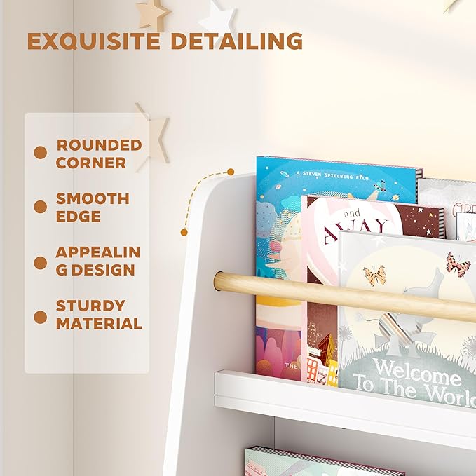 Kids Bookshelf, 3-Tier Montessori Book Shelf Organizer for Books and Toys, Toddler Bookshelf for Bedroom, Living Room, Playroom, Classroom, Nursery - White