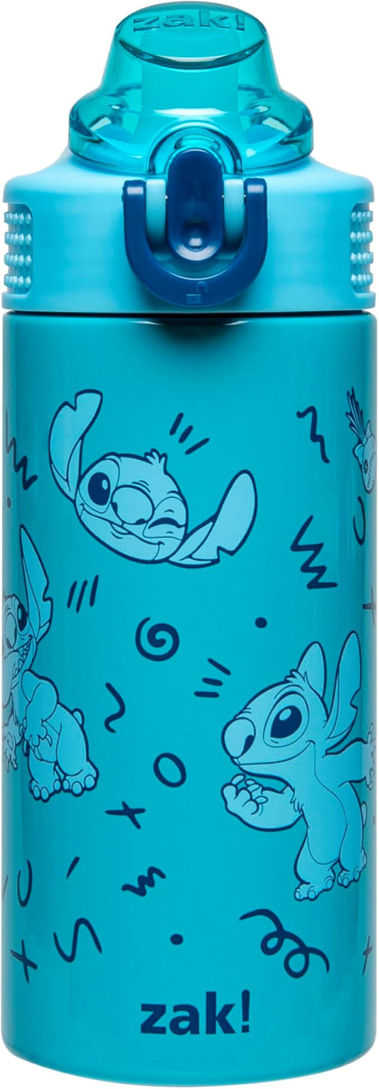 Zak Designs Disney Sage Kids Water Bottle For School or Travel, 14oz Stainless Steel Water Bottle With Straw, Handle, and Leak-Proof, Pop-Up Spout Cover (Stitch)