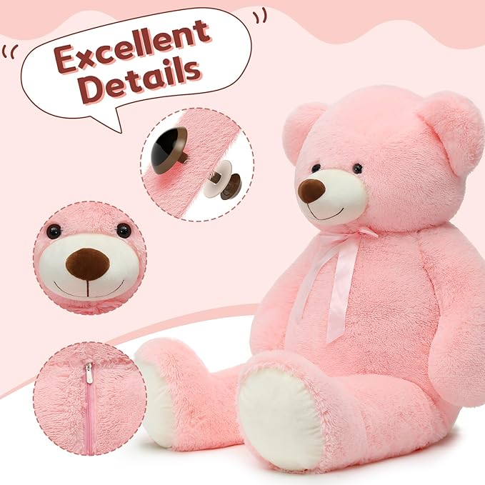 Tezituor 59” Pink Big Teddy Bear, 5ft Giant Stuffed Animal Plush,Soft Bear Gifts for Christmas, Birthday,Valentine, Baby Shower