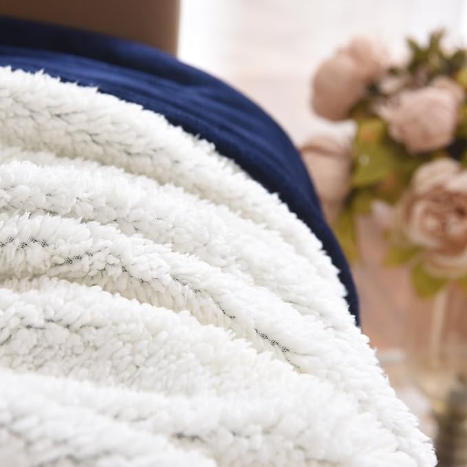 NANPIPER Sherpa Blanket Warm Blankets for Winter Super Soft Fuzzy Flannel Fleece/Wool Like Reversible Velvet Plush Couch Blanket Lightweight(Navy Blue Throw Size 50"x60")