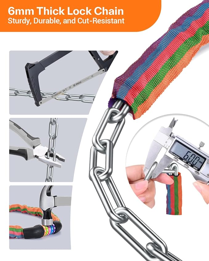 Sportneer Bike Lock: 5 Digit Combination High Security Anti Theft Bike Chain Lock - 3.2/3.6/4ft Heavy Duty Keyless Bicycle Lock for Bike, Motorcycle, Scooter, Door & Gate - 4/6mm Thick, Easy to Use