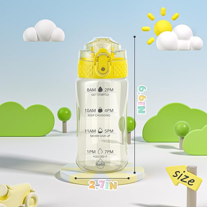 OLDLEY 12oz Kids Water Bottle for School - Motivational With Silicone Straw, Leak-Proof Tritan BPA-Free, Reusable for Girls Boys, Butter