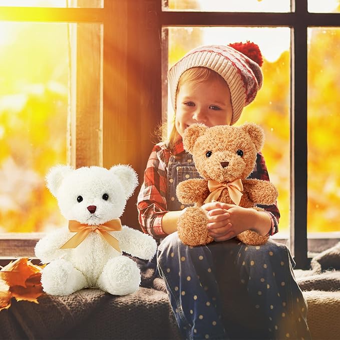 Lenwen 18 Pcs Bear Stuffed Animals Bulk 12 Inch Soft Plush Bears Doll Small Stuffed Toy for Boy Girl Baby Shower Valentines Christmas Birthday Decor Gift Party Favors(White, Dark Brown, Light Brown)