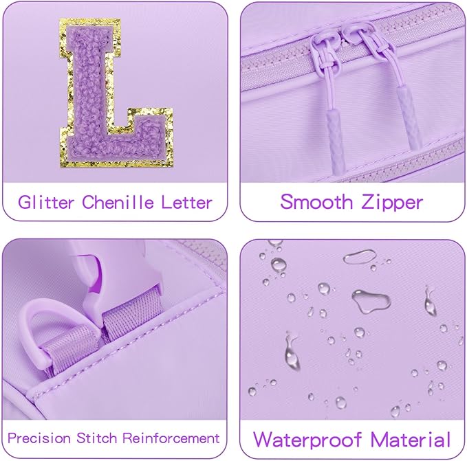 Kids Initial Lunch Bag, Reusable Insulated Lunch Box for Girls Toddlers, Back to School Gift, Leak-proof Cooler Bag for School Daycare Travel Picnic, Purple-L