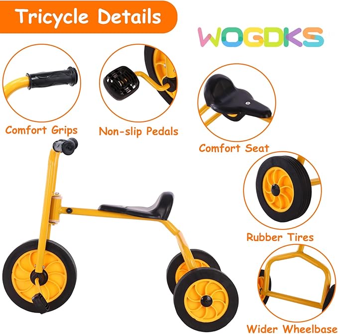 Kids Tricycle for Rider Age 2+, Big Wheel Kids Trike with Rubber Wheels, Preschool Daycare Kids Bike, Birthday Toys Gift for Boys and Girls