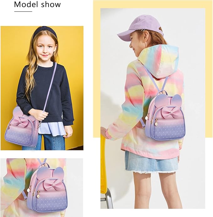 KL928 Girls Mini Backpack Bowknot Polka Dot Cute Small Daypacks Convertible Shoulder Bag Purse for Women