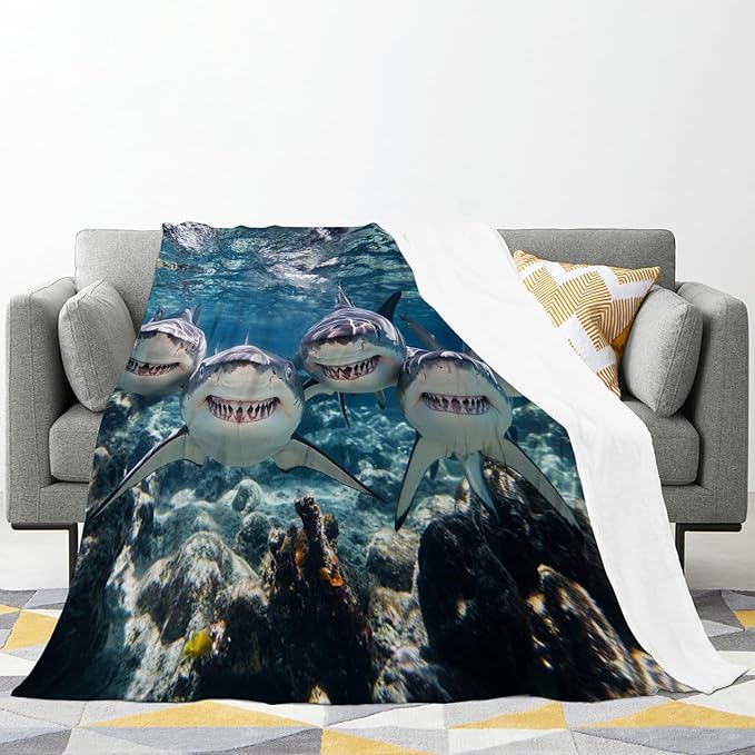 Funny Shark Blanket Marine Life Animal Throw Blankets Gifts for Girls Boys Kids Shark Lover Soft Cozy Fleece Plush for Couch Sofa Bed 50"x40"