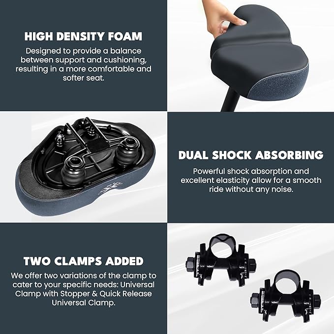 X WING New-Age Noseless Bike Seat Cushion for Men & Women - Extra Padding & Wide - Suitable for City, Electric, Stationary Bikes - Compatible with Peloton Bikes – Wide Winged Bike Seat with Cushion