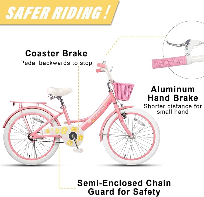 Glerc Maggie Girls Bike, 12-20 Inch Kids Bike for 2-13 Years Old Children, Princess Style Kids Bicycle with Doll-Seat & Basket & Training Wheels, Multiple Colors