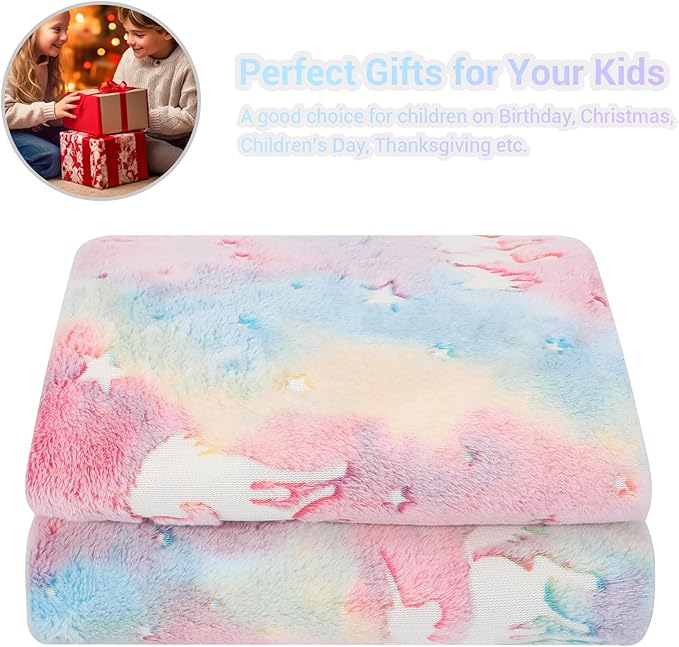 Viviland Kids Throw Blanket Glow in The Dark, Pink Unicorn Toddler Blankets for Girls, Soft Warm Lightweight Plush Throw Blanket Fleece for Sofa Chair Couch Bed Gift for Kids, 30" x 40"
