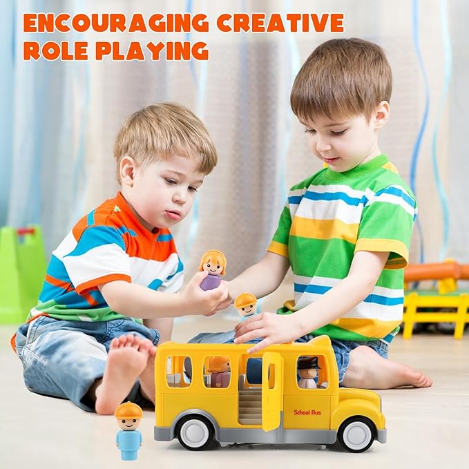 Nicmore School Bus for Toddlers: Musical Toy With Lights, Sounds & 5 Figures for Ages 1-4 | 1st 2nd Birthday Gifts for Kids 18 Months+