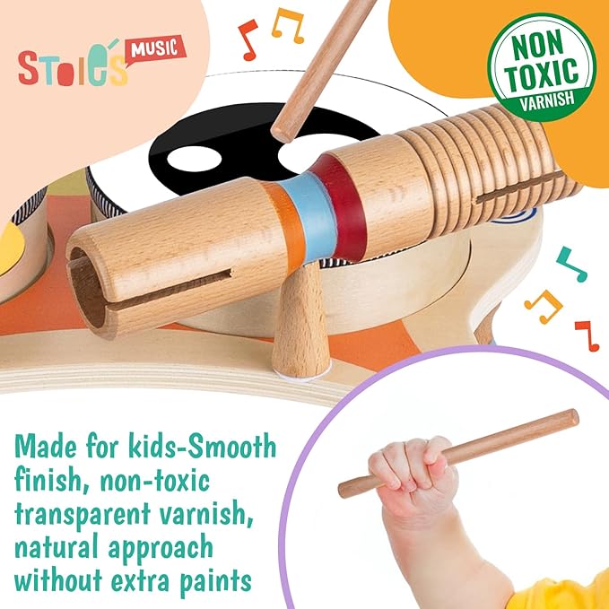 Stoie's Owl Drum Set for Babies and Toddlers, Wooden Percussion Musical Instruments for Kids, Eco Friendly, Montessori Educational Toy for Girls and Boys