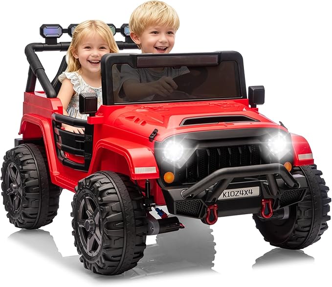 2 Seater Ride on Car Toy for Kids, 24V 4x4 Ride-on Truck, w/Parent Control, Soft Start, 3 Speed, 4-Wheeler Suspension, Bluetooth, LED Lights, Electric Car for Kids Toddler Ages 3-8, Red