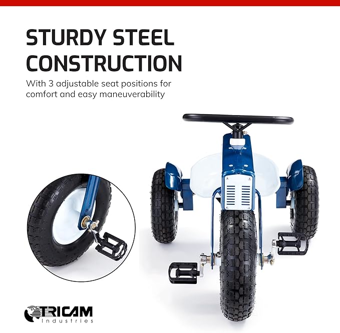Tricam Kids 22" Steel Ride-On Tractor Tricycle, Toddler Bike for Ages 2-5, Blue