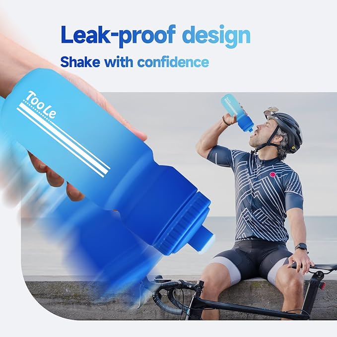 TooLe 24oz Bike Water Bottle, BPA-Free Cycling Squeeze Bottle with Leakproof Pull-Top Lid & Capacity Scale, for Fits Mountain/Road Bike Cages, Gym, Camping, Hiking