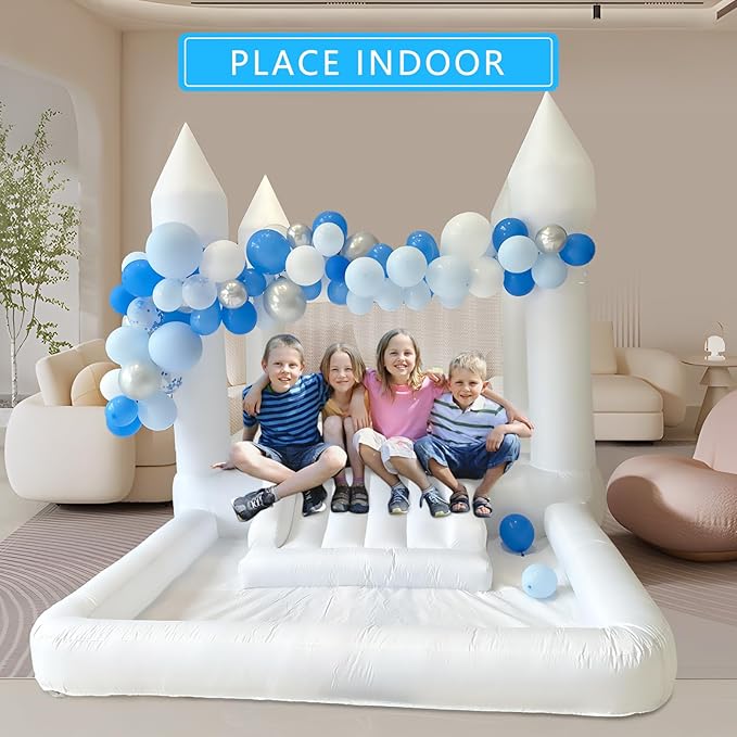 Inflatable White Bounce House Professional Jumping Bouncy Castle Bouncer for Wedding Party with Carrying Bag Repair kit (Premium 840D Oxford Cloth 13 * 8.2 * 8.2 ft)