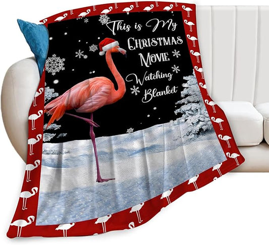 Flamingo Blanket Cute Christmas Flamingos Gifts Throw Blankets for Girls Boys Women Men Kids Plush Cozy Flannel Fleece Ultra Soft Fuzzy Movie Party Blanket for Bed Couch Sofa 80"X60"