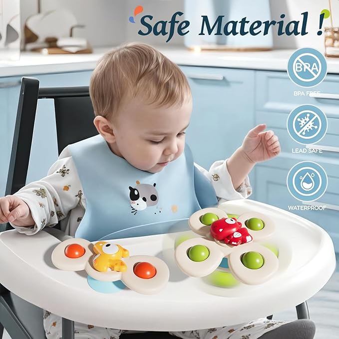 Baby Dinosaur Suction Cup Spinner Travel Toys for Kids Ages 1-3, Fidget Spinner Toys for 1 Year Old Boy Girl 12 Months, Sensory Bath Toy for Toddlers Infants Birthday