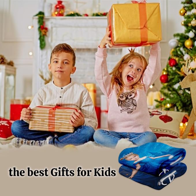 Personalized Princess Blanket, Custom Photo Baby Blanket with Name, Kids Fairy Tale Design, Soft Fleece Throw, for Baby Girl