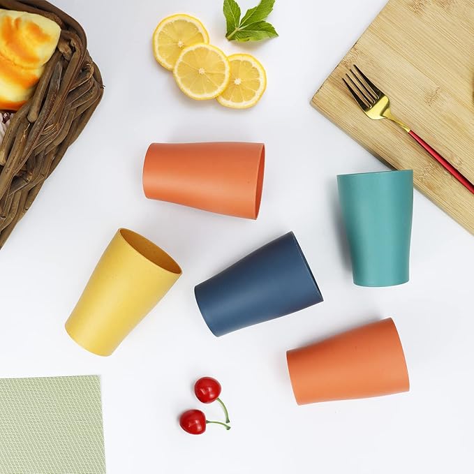 Homienly Wheat Straw Cups Set of 8 Unbreakable Drinking Cups Reusable Dishwasher Safe Water Glasses Kids Size (8 OZ)