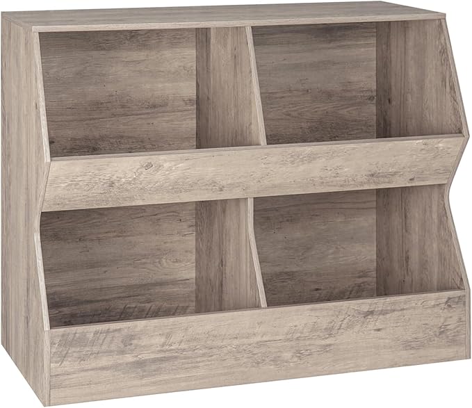 DINZI LVJ Kids Bookshelf, Toy Storage Organizer, Wooden Toy Storage Cabinet, 4 Cubby Children Bookcase, 39.4" L Toddler Book Shelf for Bedroom, Nursery, Hallway, School, Greige