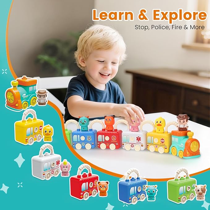 Learning Toys for Toddlers 2 3 4 Years, Musical Educational Farm Train Montessori Learning Toy with 6 Farm Animals and Farmer Learn, Key Unlock Fun, Easter Christmas Birthday Gift for Kids Boys Girls