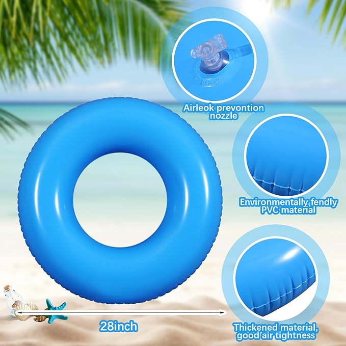 6 Pcs Inflatable Pool Floats 28 Inches Swim Tube Bulk for Adults Swimming Ring Pool Floaties for Beach Party Decorations Women and Men River Lake Summer Vacation Holiday (Blue)