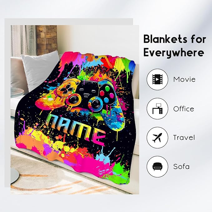 Boys Throw Blankets - Custom Gaming Gifts - 4 Sizes Cool Gamer Throw for Adults - Cozy Soft Fleece Blanket for Couch Bed
