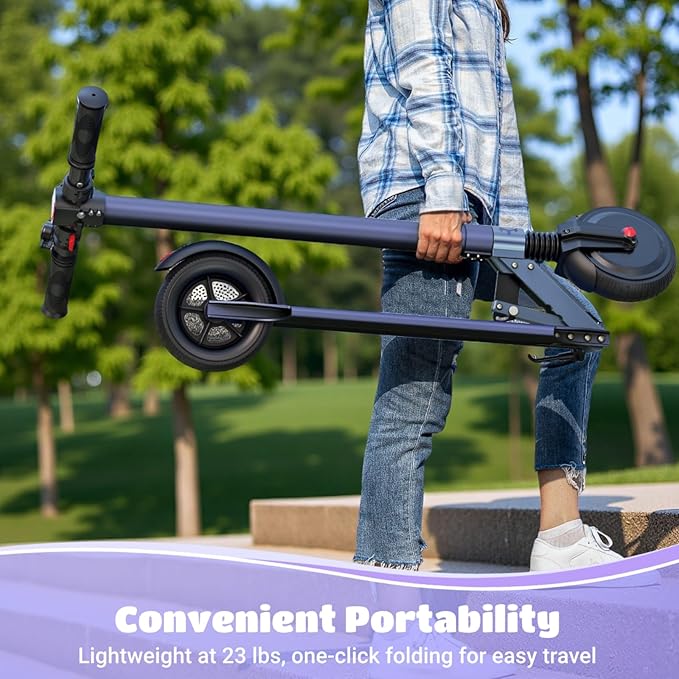 Caroma Electric Scooter for Kids Ages 6-14, 250W Motor Foldable Kids Electric Scooter,160 Mins Ride Time & 3 Speeds (6/10/15 Mph), LED Display & Dual Brake,Best Gift for Girls and Boys