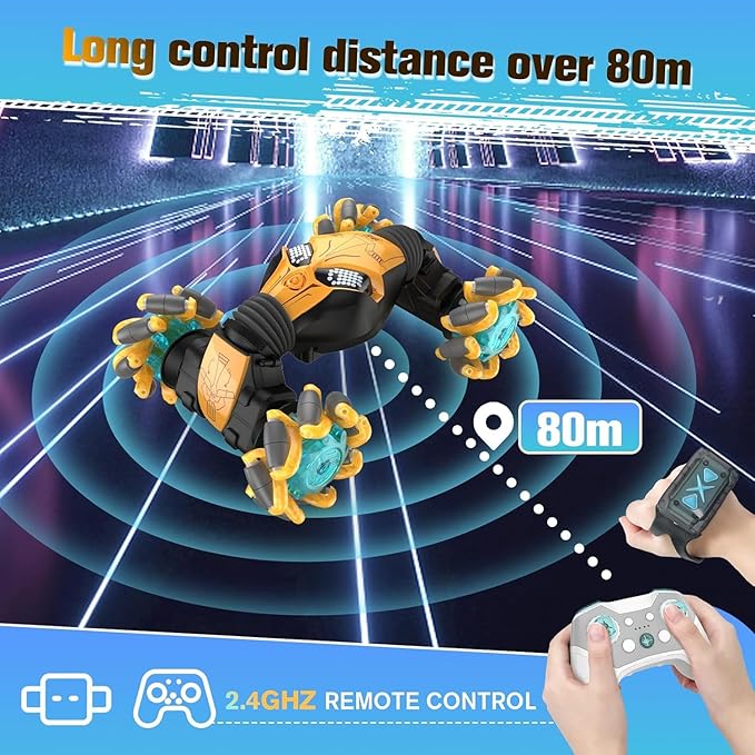 1:12 Gesture Sensing RC Stunt Car, 4WD Hand Controlled Remote Control Twist Cars with Light & Music, 360° Rotate Transform Drift, Gifts for 6-8-12 Kids Age 6 7 8 9 10 11 12 Yrs Old‌