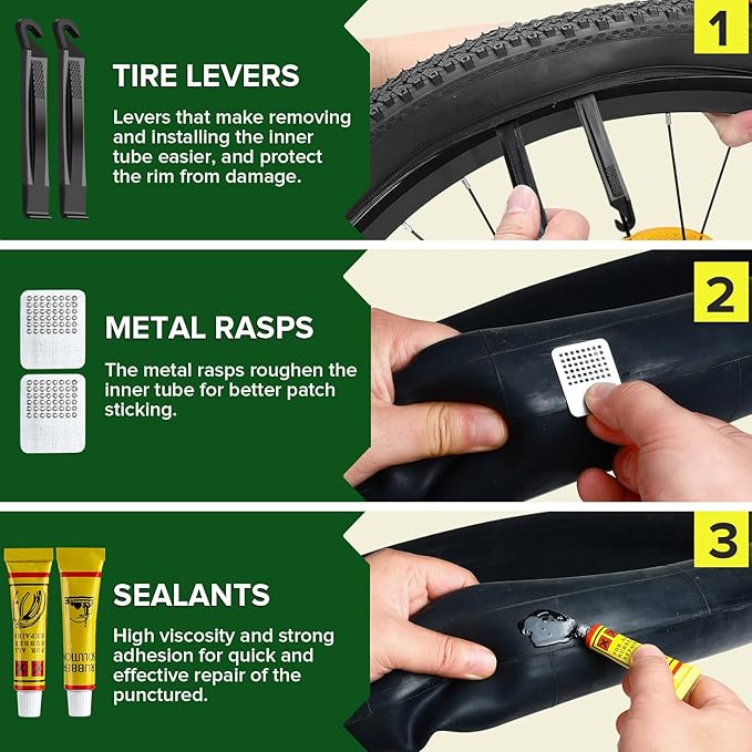 72 PCS Bike Tire Patch Kit - Bicycle Tube Patch Kit Tool Set - 4 Sizes Vulcanizing Patches for Road, Mountain Bike, Scooter, Ebike - Cycling Emergency Flat Tire Repair
