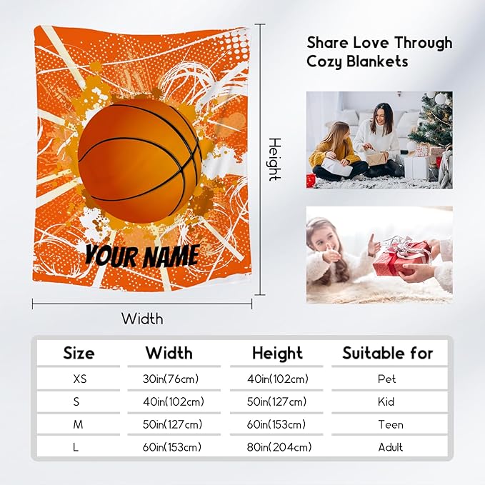 Personalized Basketball Blanket for Girls, Custom Basketball Gifts with Name for Girls, Sport Throw Blankets for Team, Kids Throws for Couch Bed (50x60 Inch)