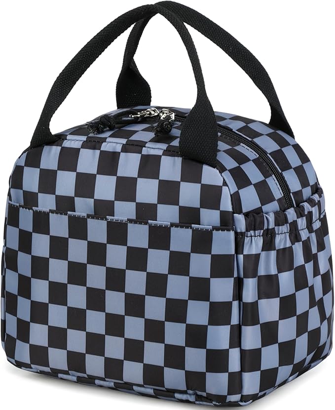 Lunch Box Kids Insulated Lunch Bag Large Reusable Leakproof Cooler Lunch Bags for Boys Girls School Travel Picnic (Gray Check)