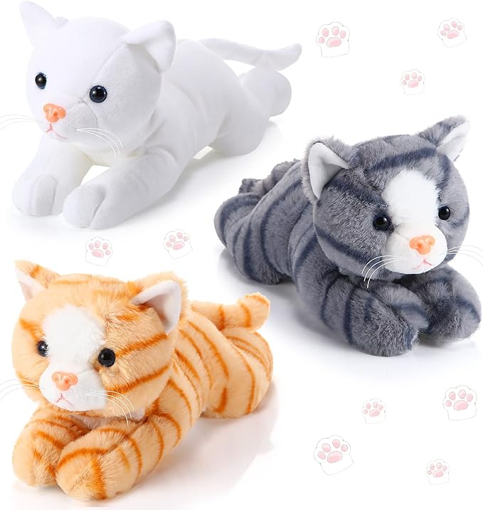 3 Pcs 9 Inch Cat Stuffed Animal Plush Gift Cute Kitten Plush Toys Small Cat Stuffed Animal Sleeping Gifts for Boys Girls Pet Party Favors(Classic Style)