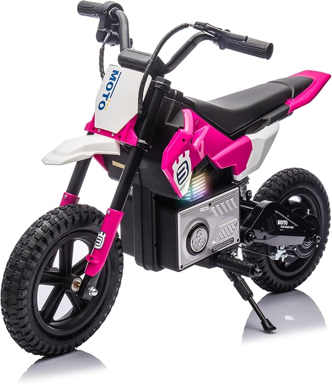 Electric Motorcycle for Kids Ages 5-10, 24V 200W Higher Speed Electric Dirt Bike, Kids Ride On Motorcycle with Rear Wheel Shock Absorber, LED Breath Light, Bluetooth, Music, Horn, Pink