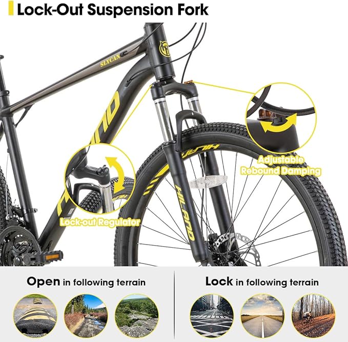 Hiland 27.5 inch Mountain Bike 21 Speeds, Lock-Out Suspension Fork, Aluminum 18 inch Frame Hydraulic Disc-Brake for Men Women Mens MTB Bicycle Adlut Bike