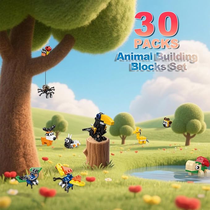 30 Pack Animal Building Blocks Set (758 PCS) - Party Favors for Kids 8-12, Stocking Stuffers, Classroom Prizes, Party Favors, Goodie Bag Stuffers, Treasure Box Rewards & Piñata Fillers