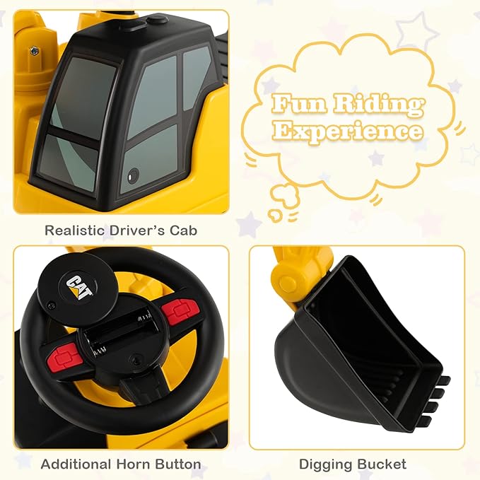 Costzon Ride on Excavator, Licensed Caterpillar Kids Excavator Digger w/Rotatable Digging Bucket, Under-seat Storage, Construction Vehicles for Kids, Ride on Toys for Toddlers 1-3 Gift (Digger)