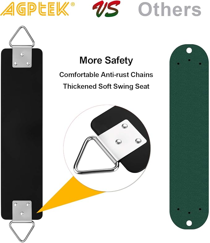 2 Pack Swing Sets, AGPTEK Swing Seat with 66 Inch Anti-Rust Chains Thermoplastic Coated, Support 250lb, Accessories Replacement with Snap Hooks for Outdoors, Playground (Black)